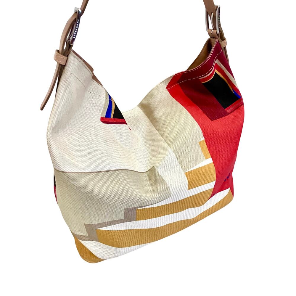 Longchamp France Canvas Shoulder Bag Finca Luisa Geometric Graphic Textile Tote - Picture 3 of 12